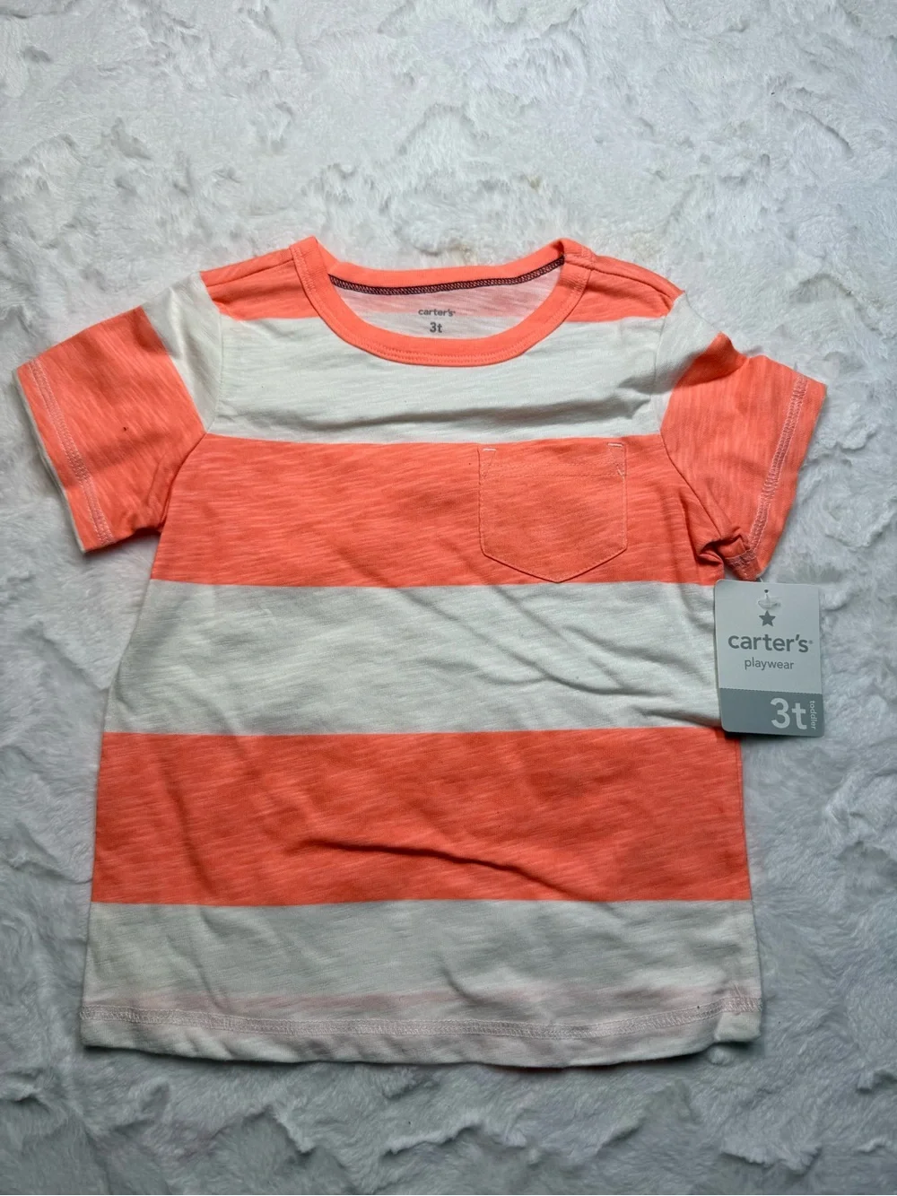 Carter's Coral and White Striped Short Sleeve Tee